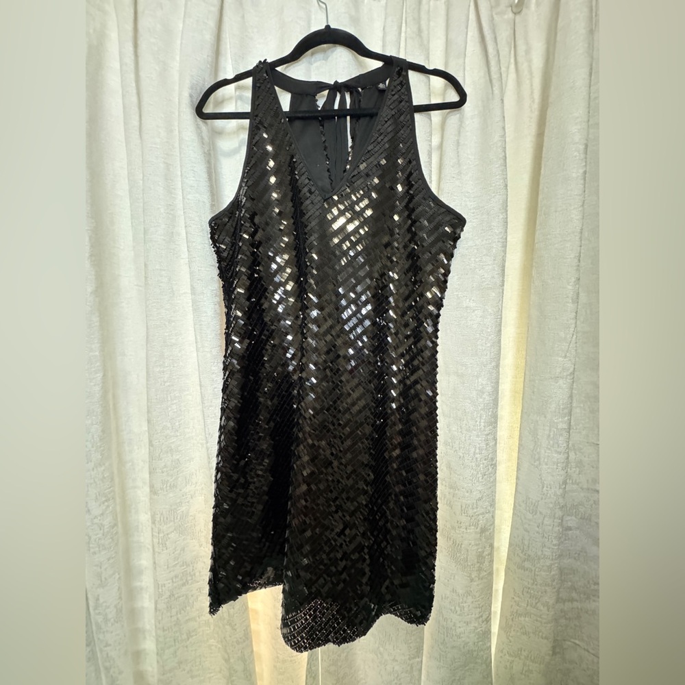 Versona Black Sequin Sleeveless V-Neck Dress Size Small